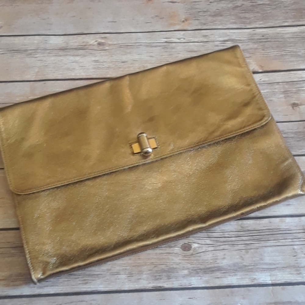 Furla gold leather large clutch